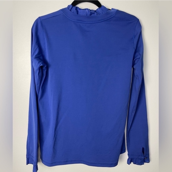 Marc Cain v neckline ruffle trim top in Atlantic blue - Picture 5 of 9